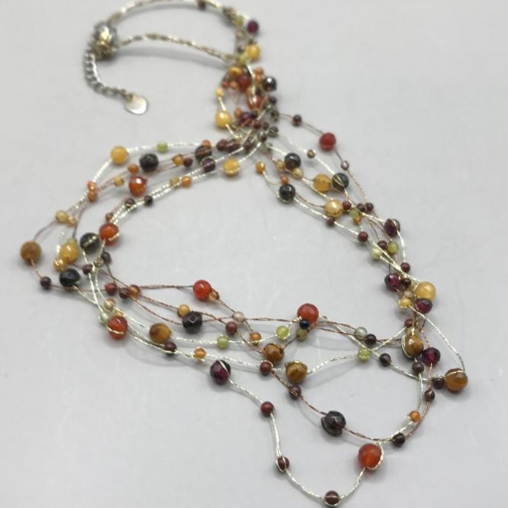 Delicate Multi-Colored Agate Bead Multi Strand Ne… - image 4